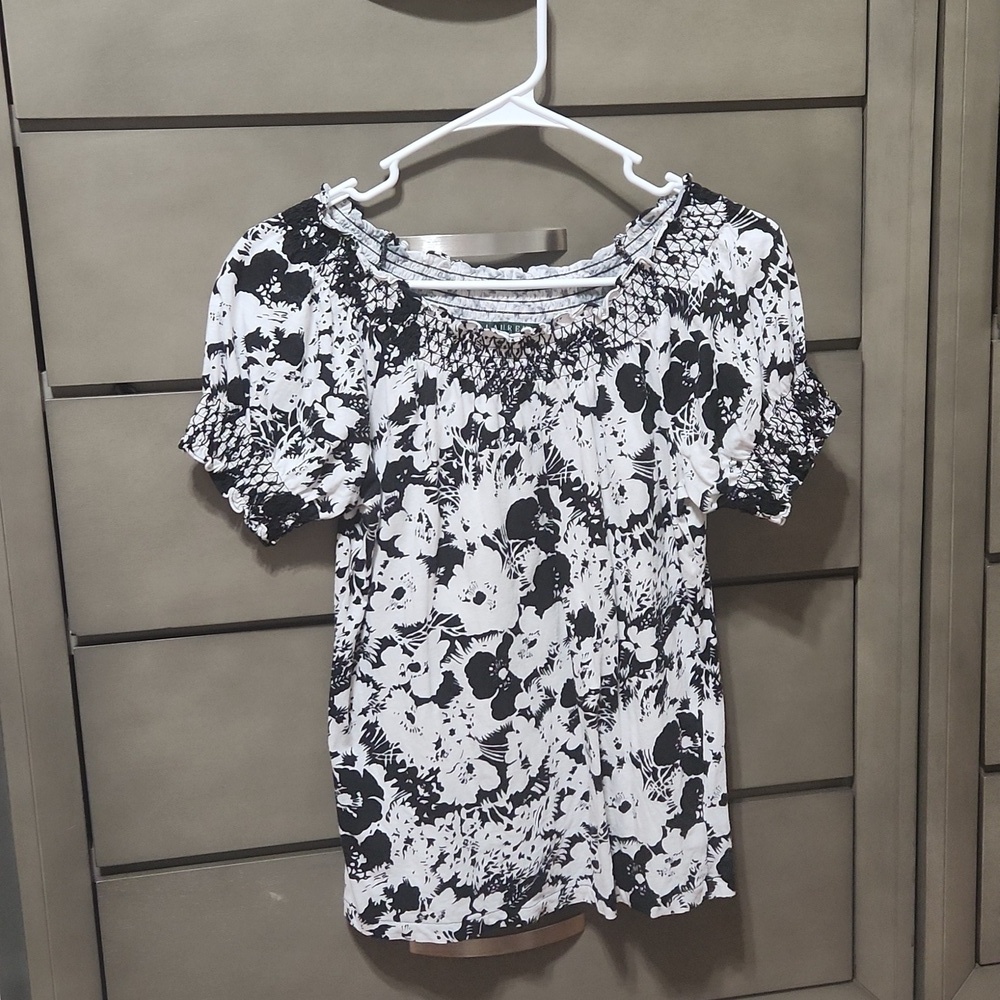 Lauren Ralph Lauren ladies floral black and white top